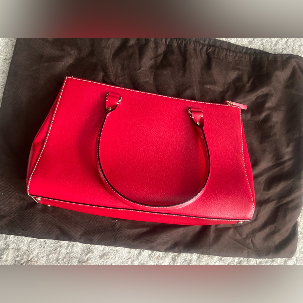 KATE SPADE Large Red Leather Tote Briefcase Shoulder Bag with Three Sections - Picture 8 of 12